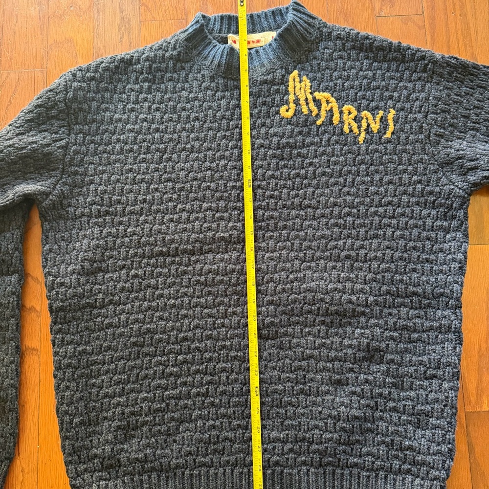 Marni Men's Navy Crewneck Sweater with Yellow Logo - Picture 9 of 10